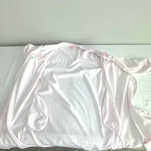 Loti Fashion Smocked Robe Full Zip Light Pink Terrycloth Housecoat Embroidered Size M