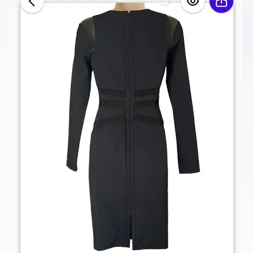 Stella & Jamie Black Mesh Panel Bodycon Dress Small Long Sleeve Cut