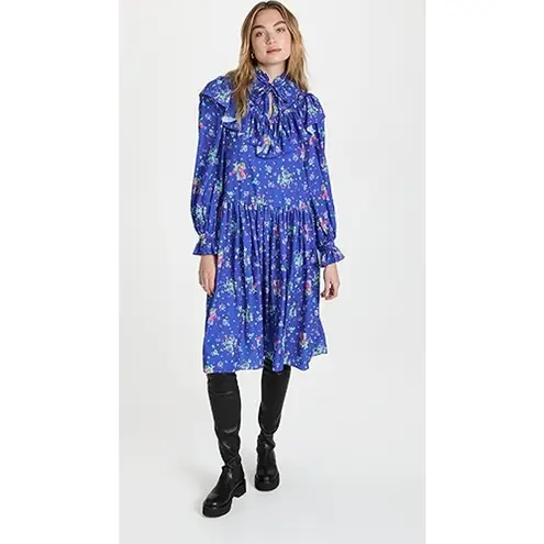 Andersson Bell Flower Bear Print Ruffle Dress Size XS Blue