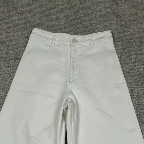 ZARA  Jeans Womens 4 Marine Raw Hem Wide Leg Pants White Boho High Rise
