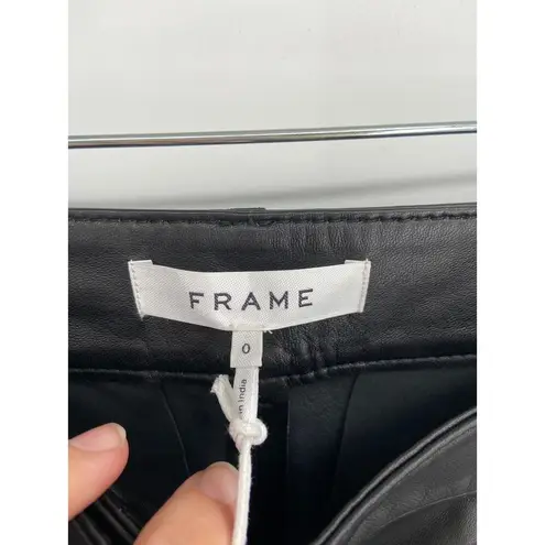 Frame Pleated Black Leather High Rise Straight Leg Pants Size 0 NWT