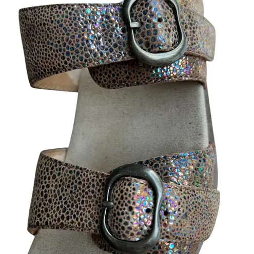 Dansko Sophie Sandals 9.5 Wedge Leather Clogs 40 Iridescent Neutral Boho Wedges