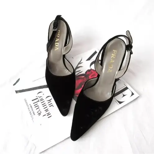 Prada Black velvet Slingback wedge Heels