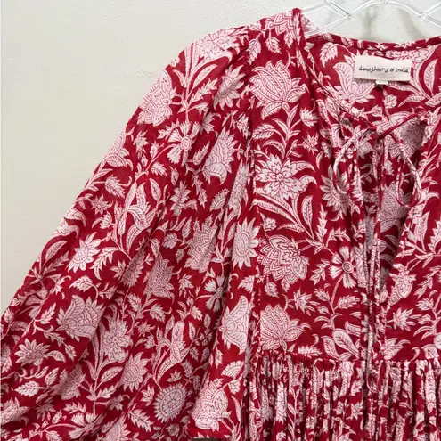 Daughters of India Kyra Mini Dress Balloon Sleeve in Saffron Floral Red Size XS