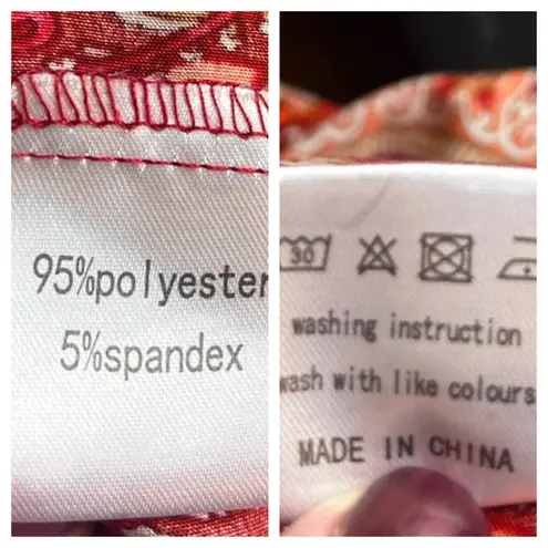 Women’s Boho Swim Cover Up Dress Relaxed Fit Red Multi Print Women’s Size Large