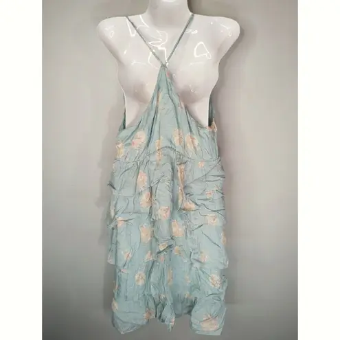Milkweed Floral Tiered Ruffle Mini Dress Mint Blue Medium NWT Cottage Prairie