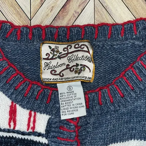 Vintage Ramie Cotton Blue Red Button Up Cardigan Sweater‎ Grannycore Grandma S