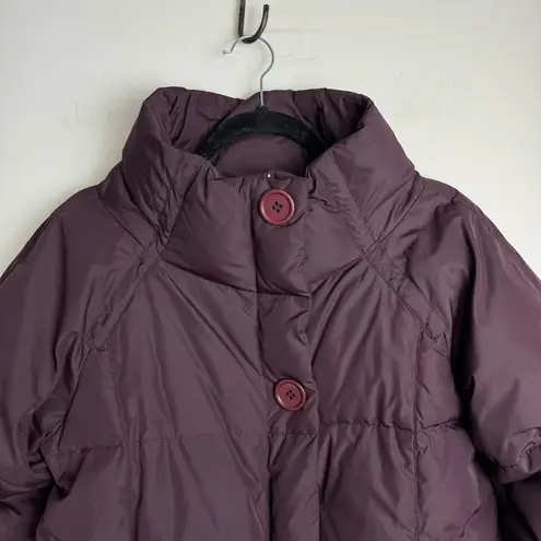 Garnet Hill Down Puffer Jacket Coat Sz 12 Plum Purple High Neck Button