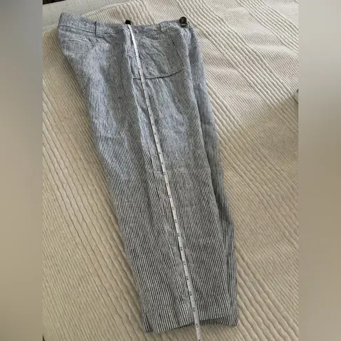 Boden Stripe Navy White Linen Cropped Pant Trouser Women’s US 8P Blue