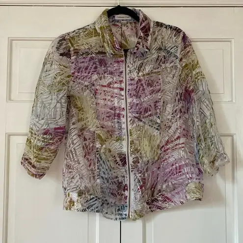 Coldwater Creek Sheer Velvet Burnout Full Zip Jacket XL Size 16 Artsy Lagenlook