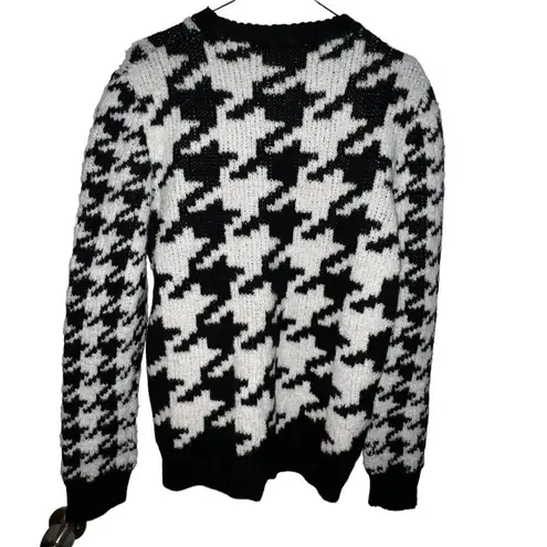 Sandro Houndstooth Sweater Black White Chunky Knit Oversized Women Medium Wool