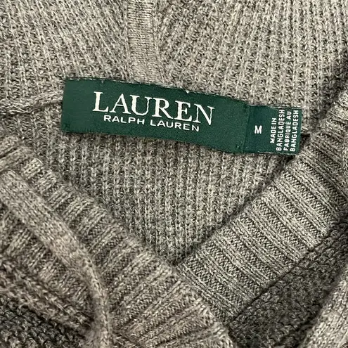 Ralph Lauren Lauren  Gray Hooded Knit Pullover 100% Cotton Sweater Size Medium