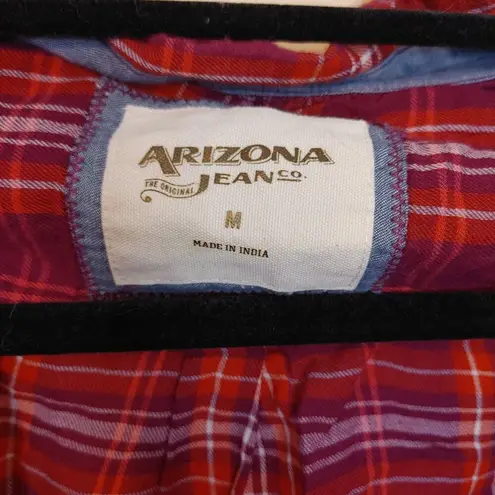 Arizona Jean Co Size Medium M Red Orange Plaid Button Up Long Sleeve Top Shirt