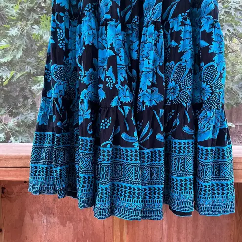 Serengeti Blue And Black Pleated Pull On Maxi Skirt Size M (10