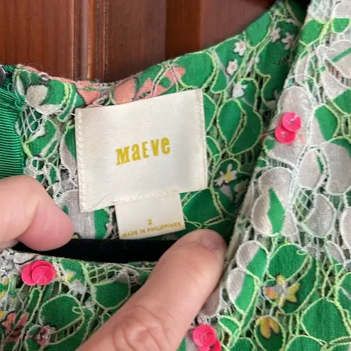 Maeve ANTHROPOLOGIE Floral Green AND PINK SEQUIN VERBENA Dress (2)