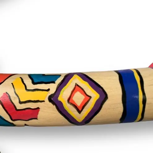 Vintage Necklace Hand Painted Wooden Discs Multicolored Tribal Art To Wear Tan