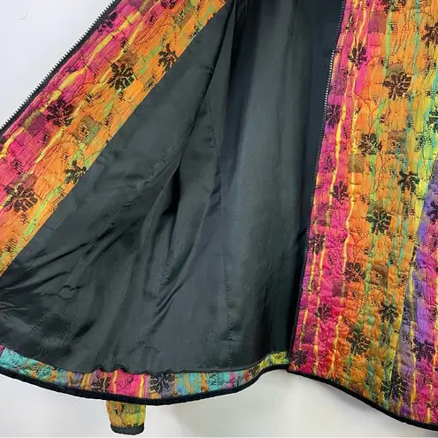 Vintage 80s Elliott Lauren Rainbow Boho Floral Quilted Zip Up Jacket womens 6 M
