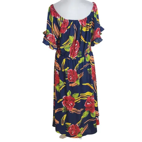 New York & Co. Navy Floral Print Tunic with Long Panels Size Large