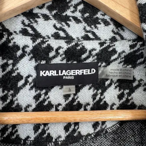 Karl Lagerfeld Sweater Blazer Preppy Womens Large Blue Black Houndstooth Pockets