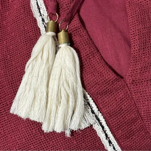 Antropologie Vineet Bahl Size S Burgundy White Nisha Pom Pom Peasant Cotton Top Red