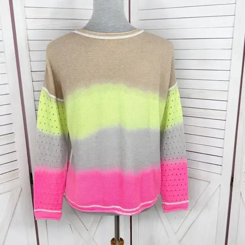 Lisa Todd Ombre Gradient Perforated Sleeve Crop Sweater Medium Neon Pink