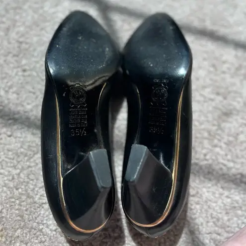 Vintage Italian Black Leather Studded Heels | 80s Minimal Chic Size 5.5 EU 35.5