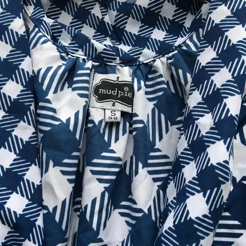 Mud Pie Women Bell Sleeveless Blue White Plaid Tunic Tank Top Small