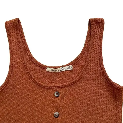 Liberty Love Burnt Orange Sleeveless Knit Button Front Ribbed Tank Top SZ S