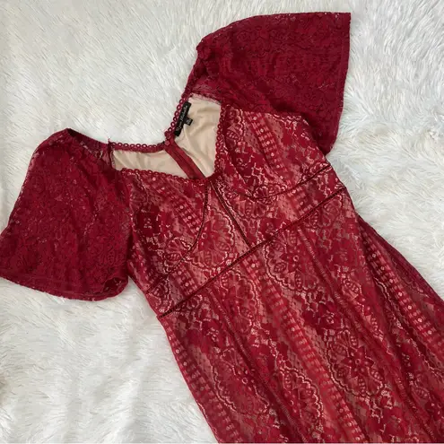 Ryan Michelle Burgundy Lace Midi Dress | Size XL | Made in Vietnam Red