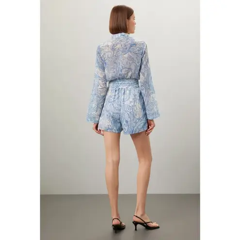 L'Agence L’AGENCE Blue White Floral Print Long Sleeve Cinched Waist Arabella Romper 4