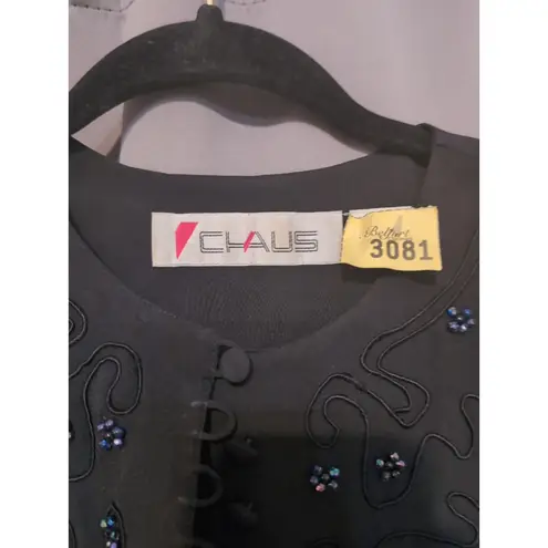 Chaus Women's Black Beaded Jacket, Size 6, Evening Jacket, Office Cardigan Size M