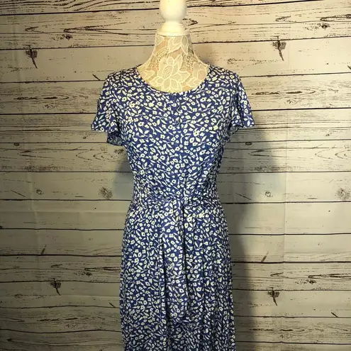 MADISON blue floral maxi dress with short flutter sleeves size small