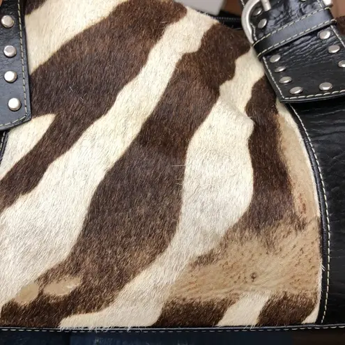 Zebra Hide and Leather Purse White