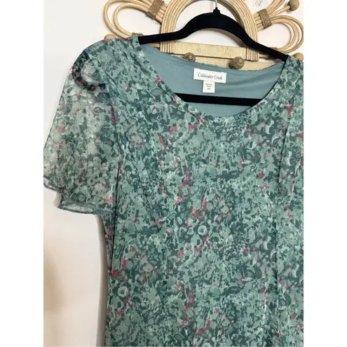 Coldwater Creek Green Floral Mesh Overlay Maxi Dress XS