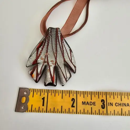 Chocolate brown silver Swirl Claw Murano style blown glass necklace