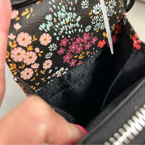 Floral Crossbody Bag Purse Zipper Closure Snap Button Black Phone Holder NEW