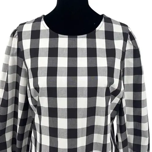 J. Crew Womens Puff Sleeve Oversized Gingham Top Black & White Size 6