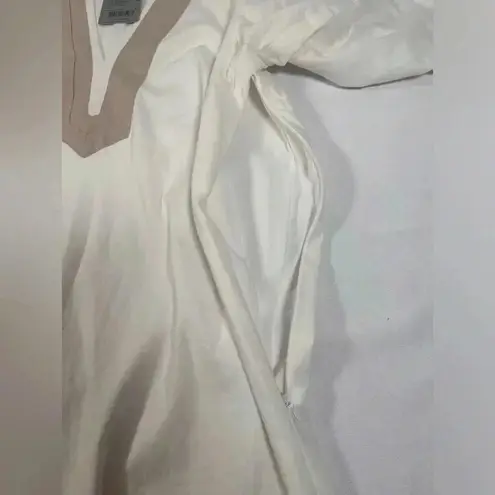 Preston & York White Midi Linen Dress w/ Tan Ribbon Hem