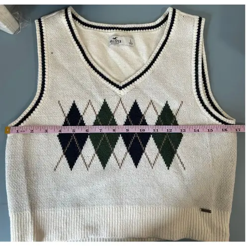Hollister  Y2K White Argyle Sweater Vest - Size Large