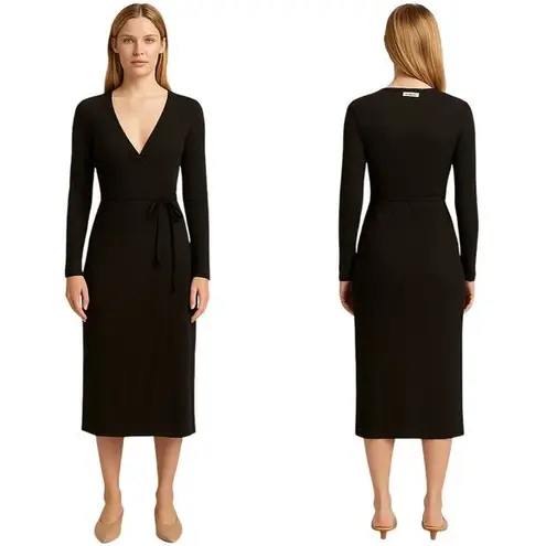 REFORMATION JEANS Ribbed Black Wrap Midi Dress XS NWT