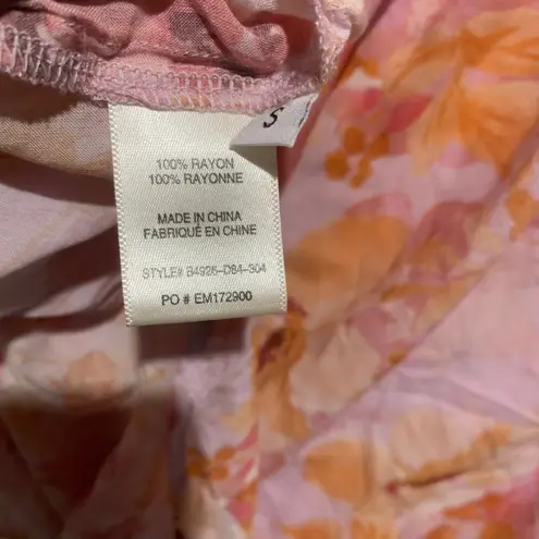 Bella Dahl Floral Print Pink Orange Sleeveless V Neck Tie Blouse Top Size S