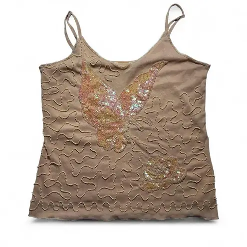 Vintage Y2K Beige Tan Butter Sequin Tank Top size Medium