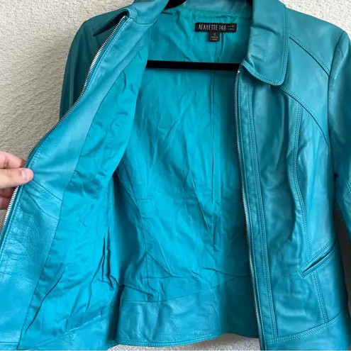 Lafayette 148 New York Women’s Teal 100% Leather Zipper Jacket Size 2 - Image 4