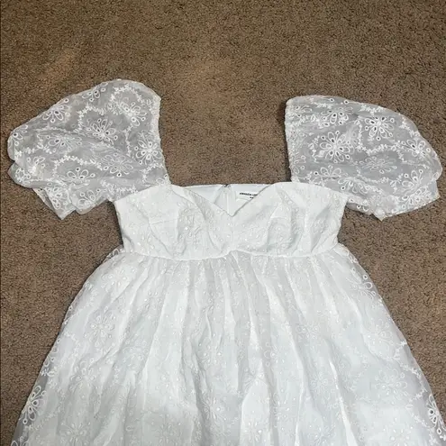 Amanda Uprichard  Candia Embroidered Eyelet Puff Sleeve Babydoll Mini Dress White