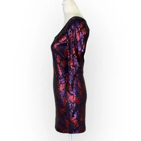 Marciano Bodycon Dress Women's XS Purple Red Sequin Mini Open Back 3/4 Sleeves