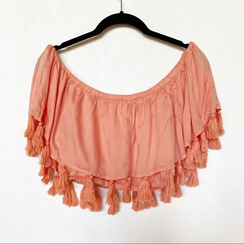 ASOS  Swim Tassel Off the Shoulder Peach Crop Top Size 8