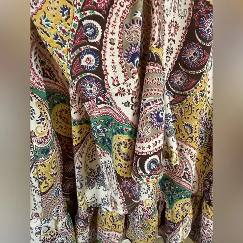Paisley Boho Ruffle Hem Tunic Top Long Sleeve Flowy Multicolor Dressy Casual Yellow