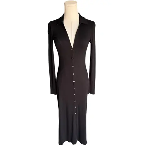 Wilfred Aritzia - Cove Ribbed Button-Front Midi Black Dress Sz S