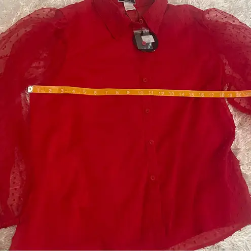 Red Sheer Polka Dot Women's Button DownnTop Christmas Holiday Party Office Size L