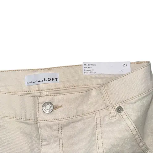 Loft NWT  The Girlfriend Mid Rise Utility Jeans Off White Cream Sz 27 / 4 Petite